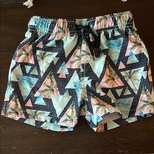 Little Edge Geometric Tropical Print Swim Shorts